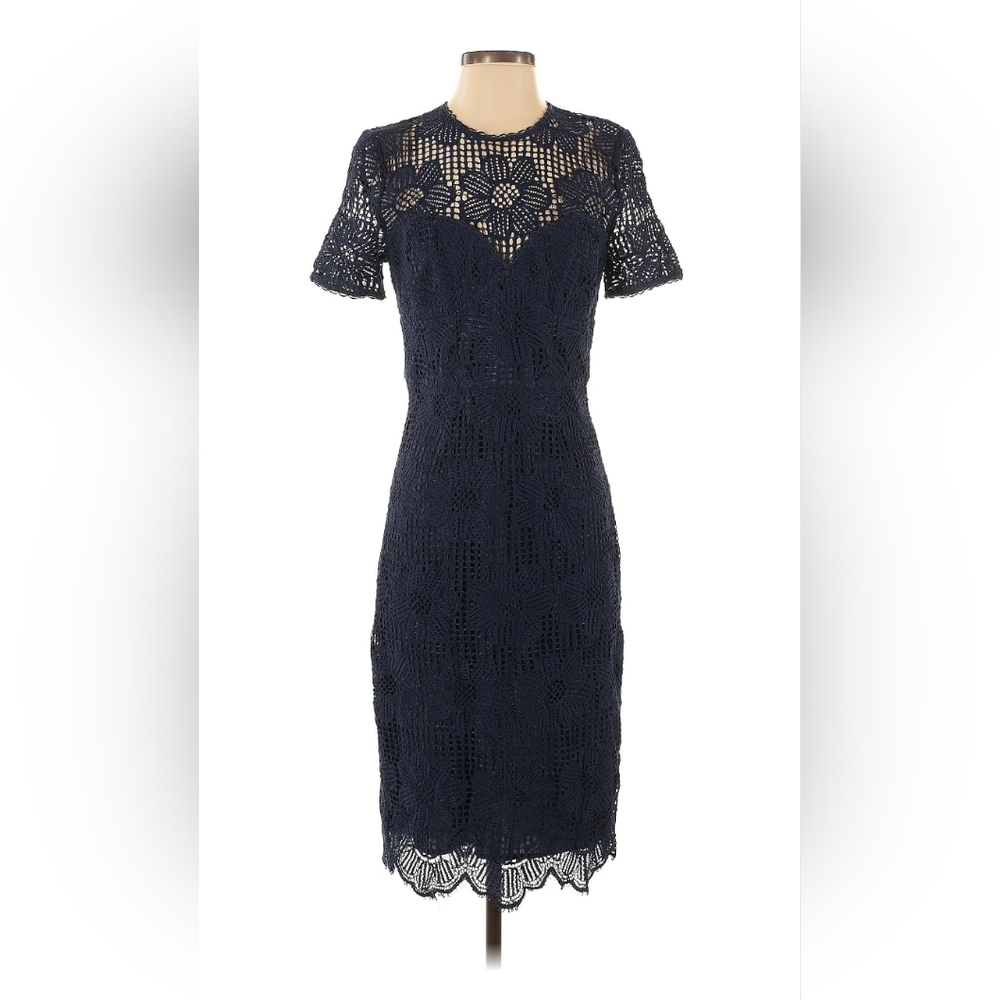 Trina Turk Silk Blend Mesh Top Sheath Cocktail Dress